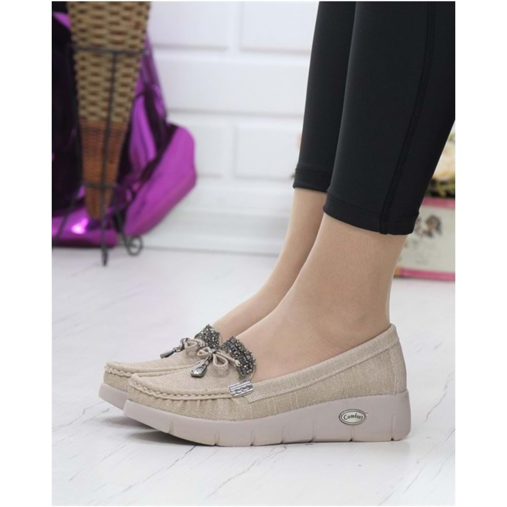 Konfores 086 Anatomik Tabanlı Bayan Dolgu Topuk Günlük Ayakkabı - VIZON - 37