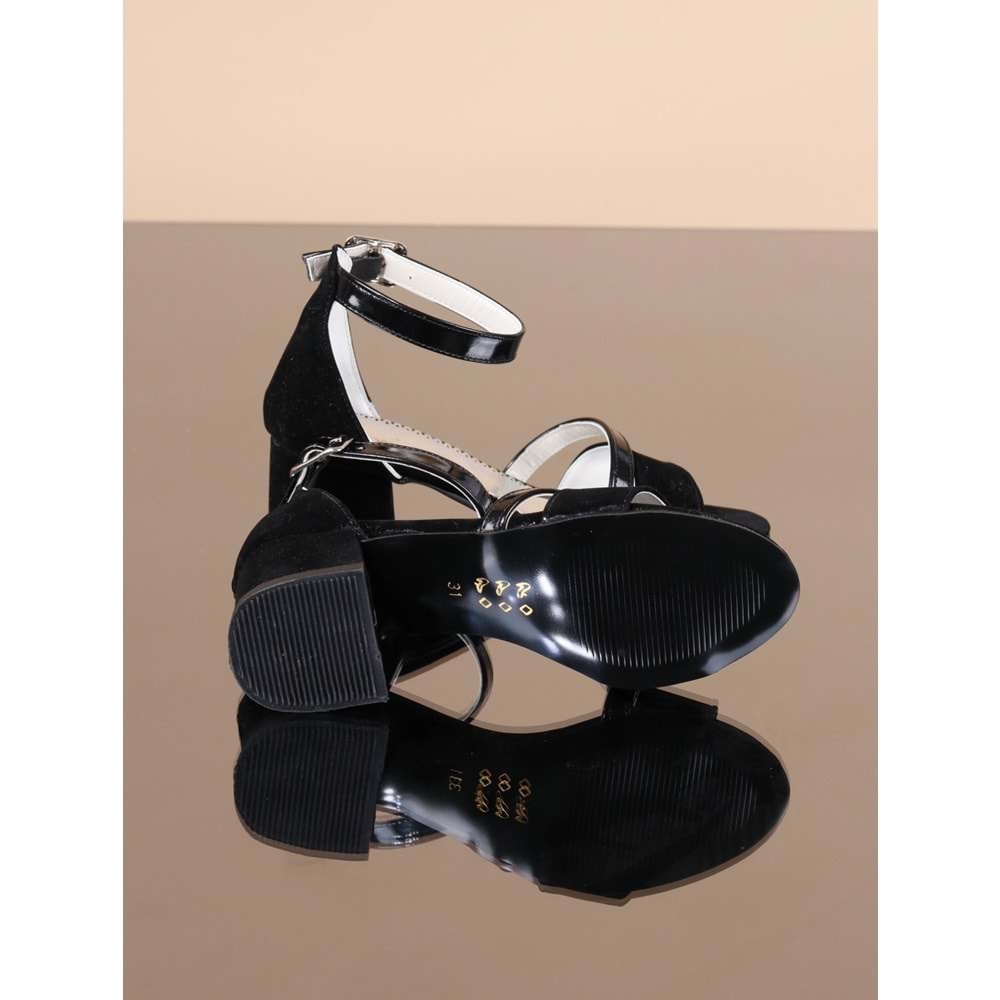 Kidessa 998 Kız Çocuk Kalın Topuklu Ayakkabı - NKT00998-siyah nubuk-31
