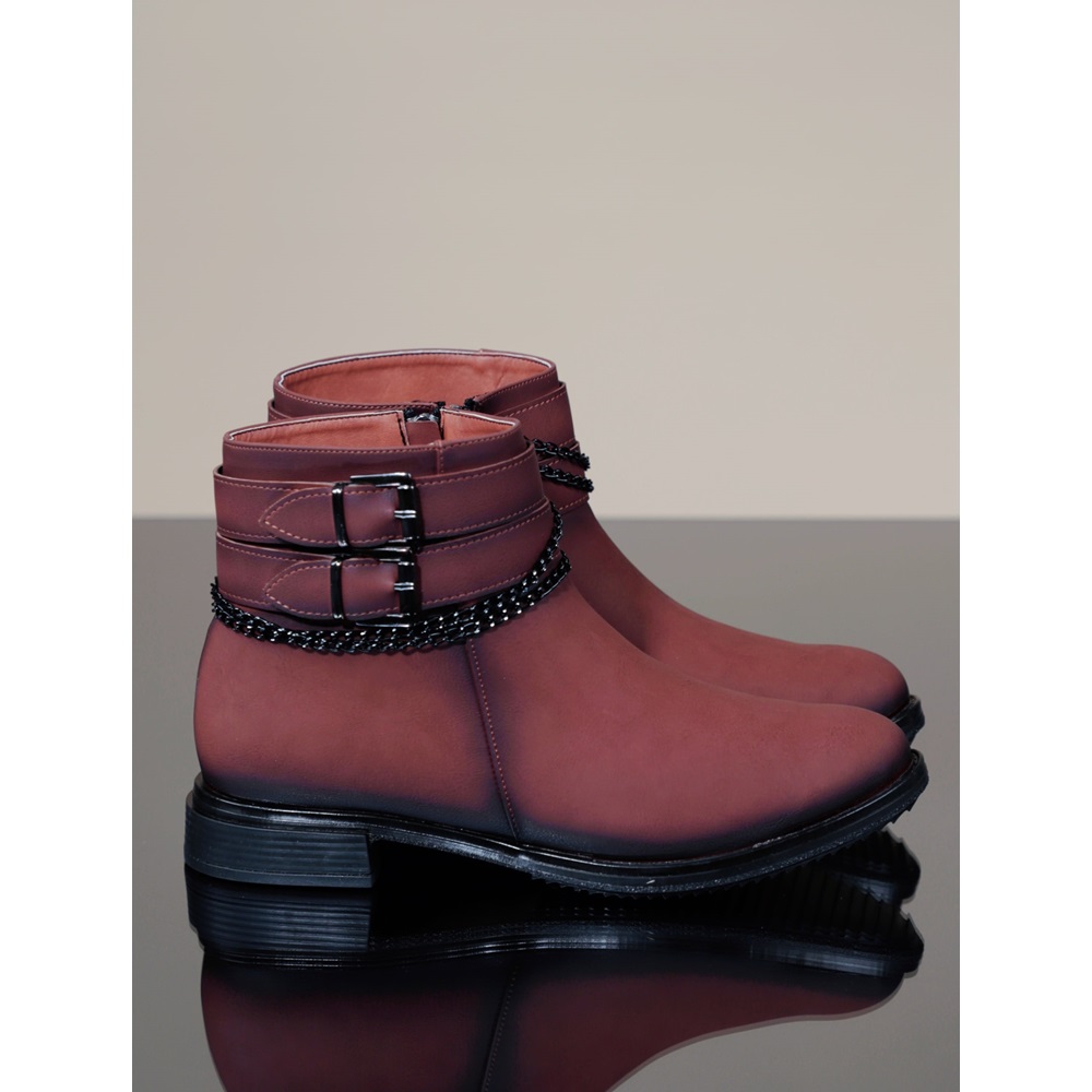 Konfores 1090 Bayan Anatomik Düz Taban Zincirli Bot - NKT01090-TABA-42