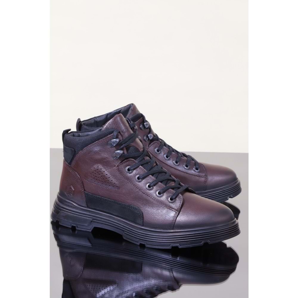 Konfores 1095 Hakiki Deri Anatomik Taban Fermuarlı Erkek Bot - NKT01095-kahverengi-45