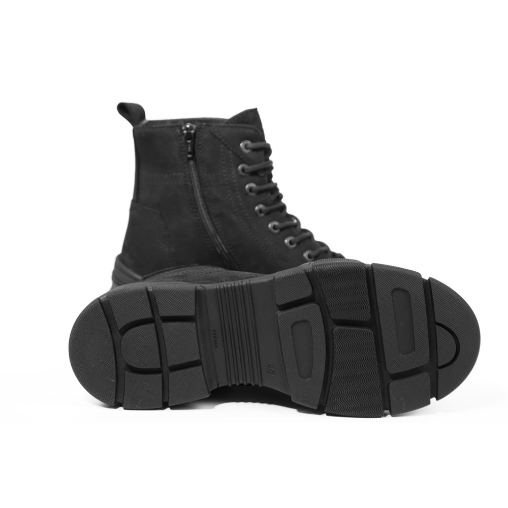 Konfores 1100 Hakiki Deri Anatomik Fermuarlı Erkek Spor Bot - NKT01100-siyah nubuk-40