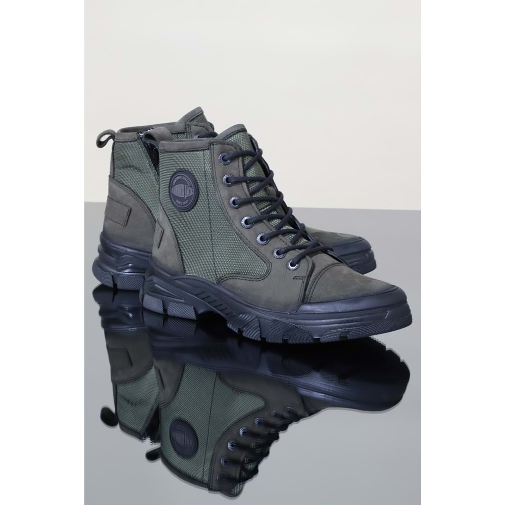 Konfores 1126 Hakiki Deri Anatomik Fermuarlı Erkek Spor Bot - NKT01126-haki-42