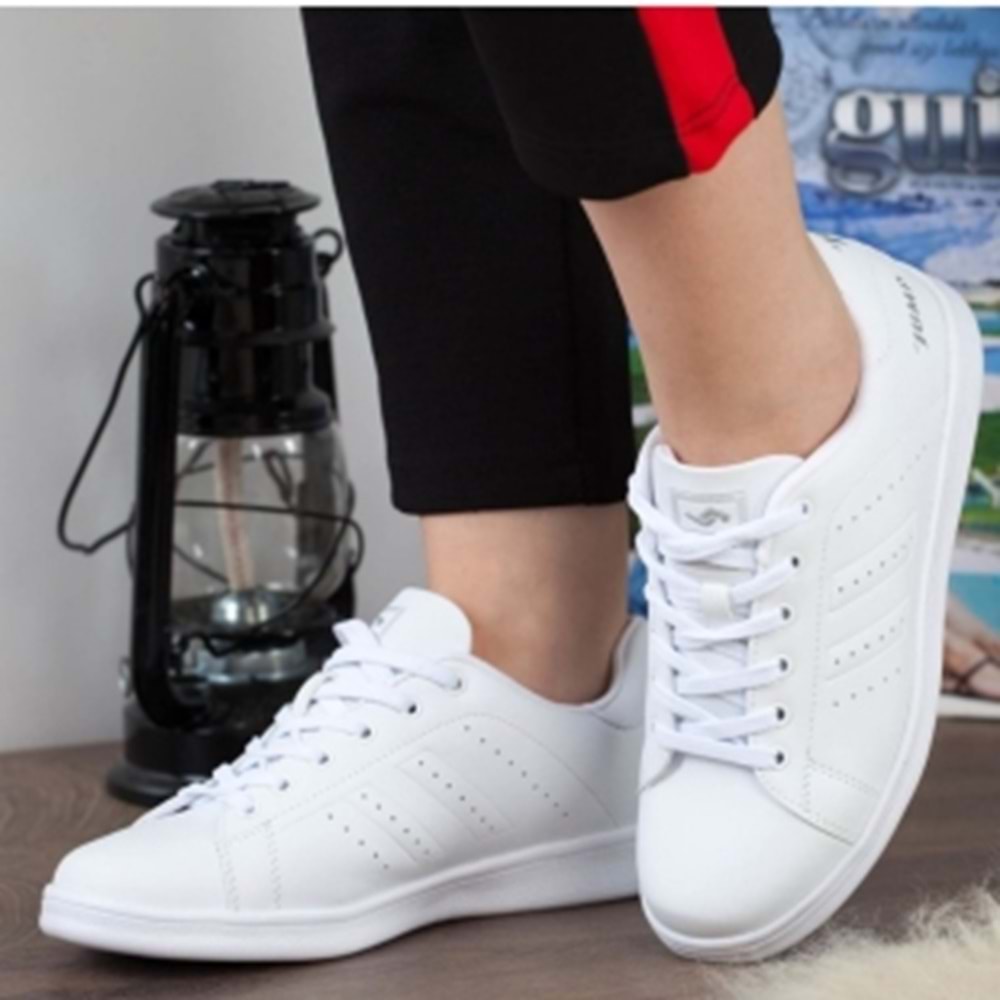 Konfores 1136 Anatomik Sneakers Spor Ayakkabı - NKT01136-Beyaz Gümüş-42
