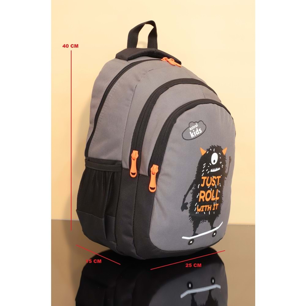 Kidessa 1233 Anatomik Sırtlı Yapılı İlkokul Çantası - NKT01233-gri-TEK EBAT