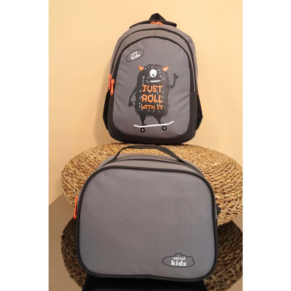 Kidessa 1233 Anatomik Sırtlı Yapılı İlkokul Çantası - NKT01233-gri-TEK EBAT