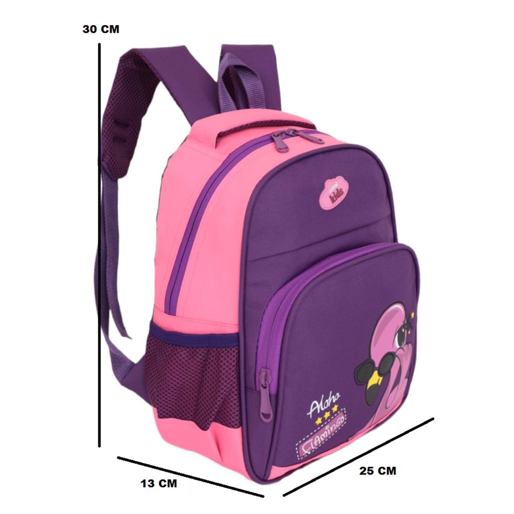 Kidessa 1234 Anatomik Sırtlı Yapılı Unisex Anaokul Çantası - NKT01234-Mor Pembe-TEK EBAT