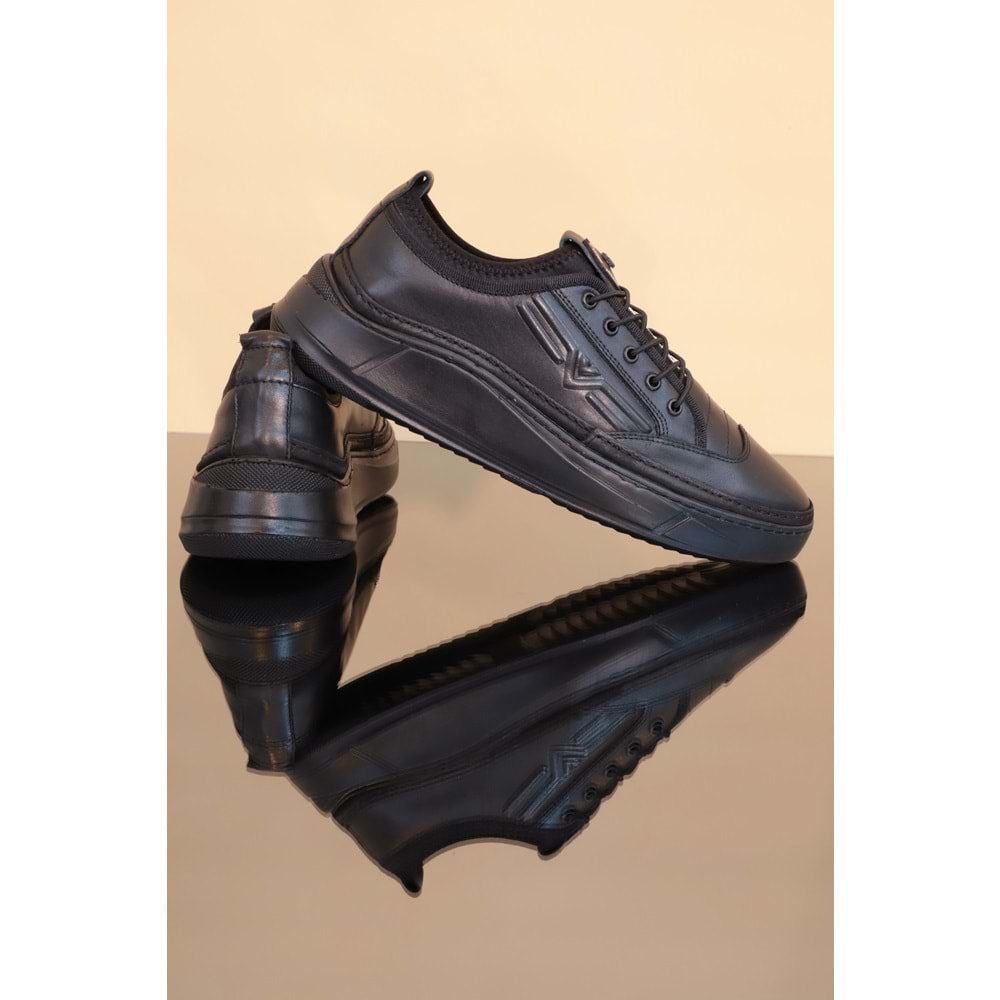 Konfores 1252 Hakiki Deri Anatomik Günlük Sneakers Ayakkabı - NKT01252-siyah-40