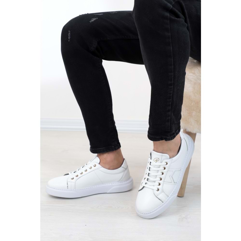 Konfores 1278 Hakiki Deri Anatomik Günlük Sneakers Erkek Ayakkabı - NKT01278-BEYAZ-40