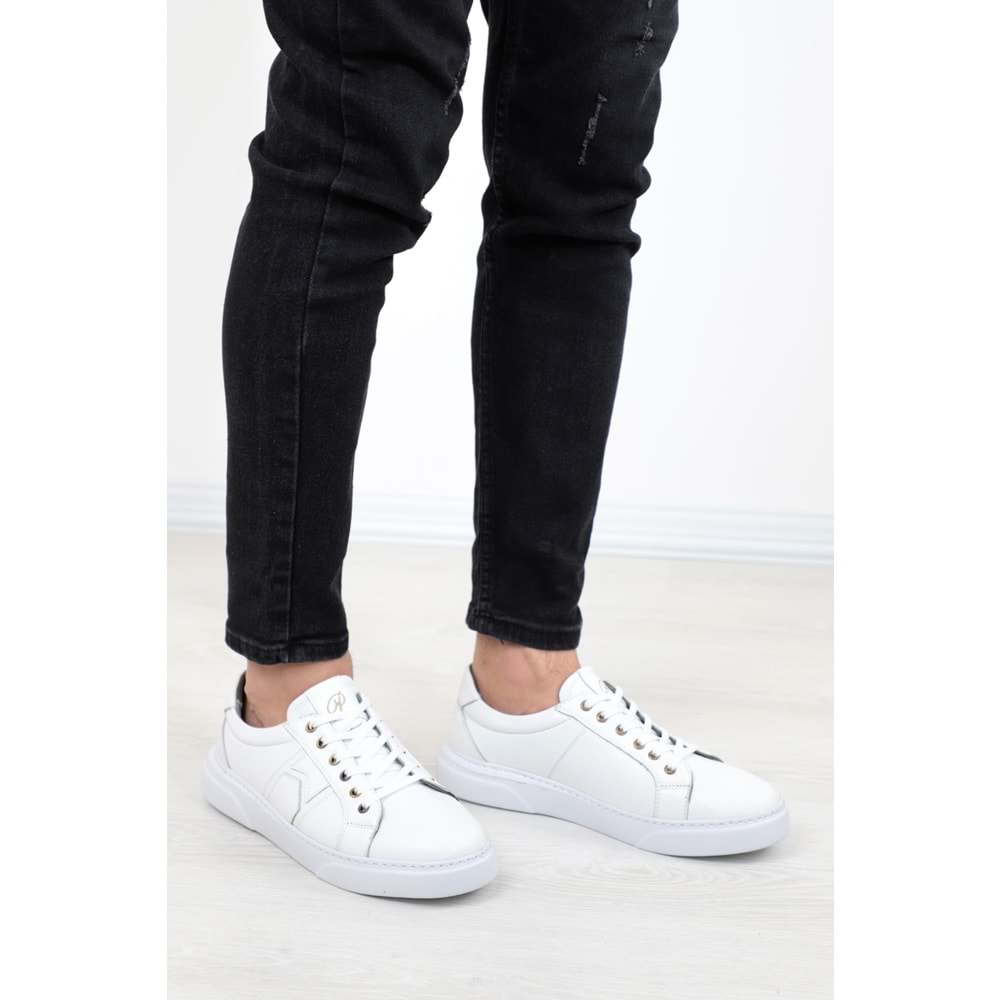 Konfores 1278 Hakiki Deri Anatomik Günlük Sneakers Erkek Ayakkabı - NKT01278-BEYAZ-40