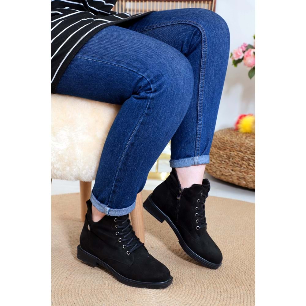 Konfores 1381 Bayan Kısa Postal Bot - NKT01381-siyah nubuk-36