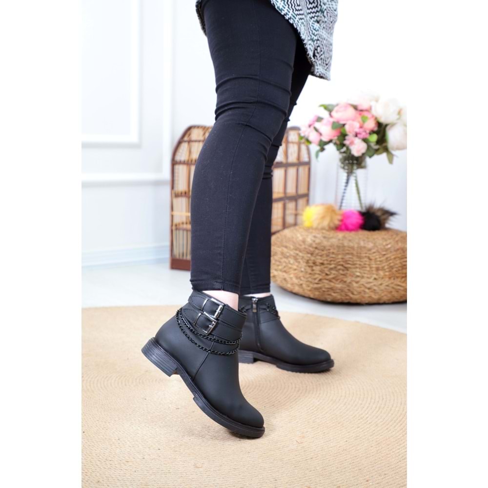 Konfores 1389 Kauçuk Tabanlı Bayan Düz Bot - NKT01389-siyah-36