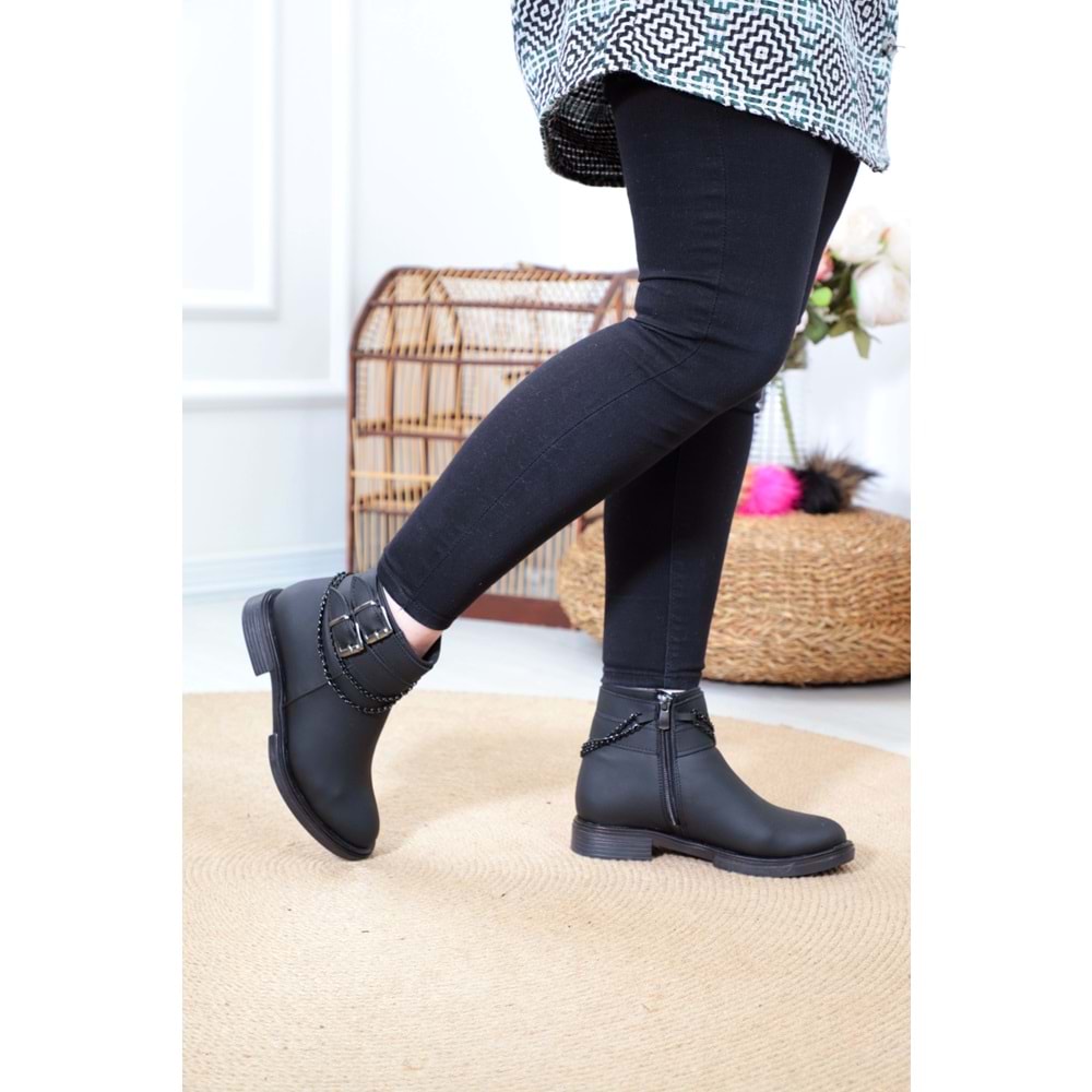 Konfores 1389 Kauçuk Tabanlı Bayan Düz Bot - NKT01389-siyah-36