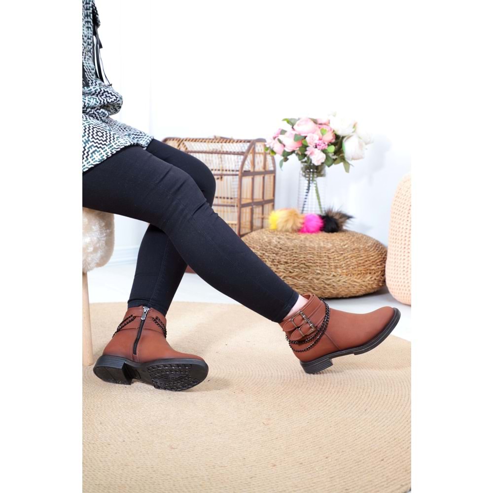 Konfores 1389 Kauçuk Tabanlı Bayan Düz Bot - NKT01389-TABA-36