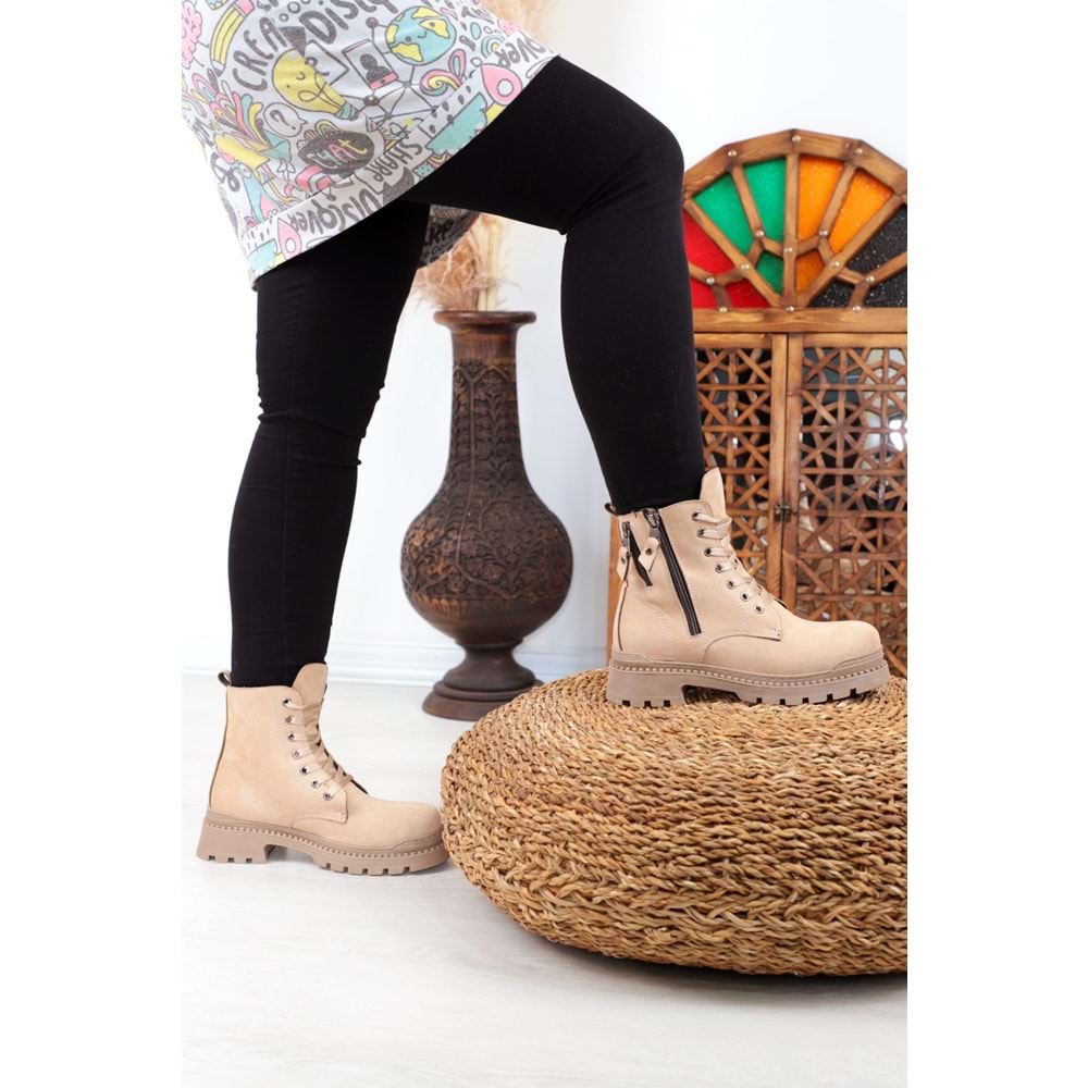 Konfores 1399 Kauçuk Tabanlı Bayan Spor Bot - NKT01399-BEJ-36