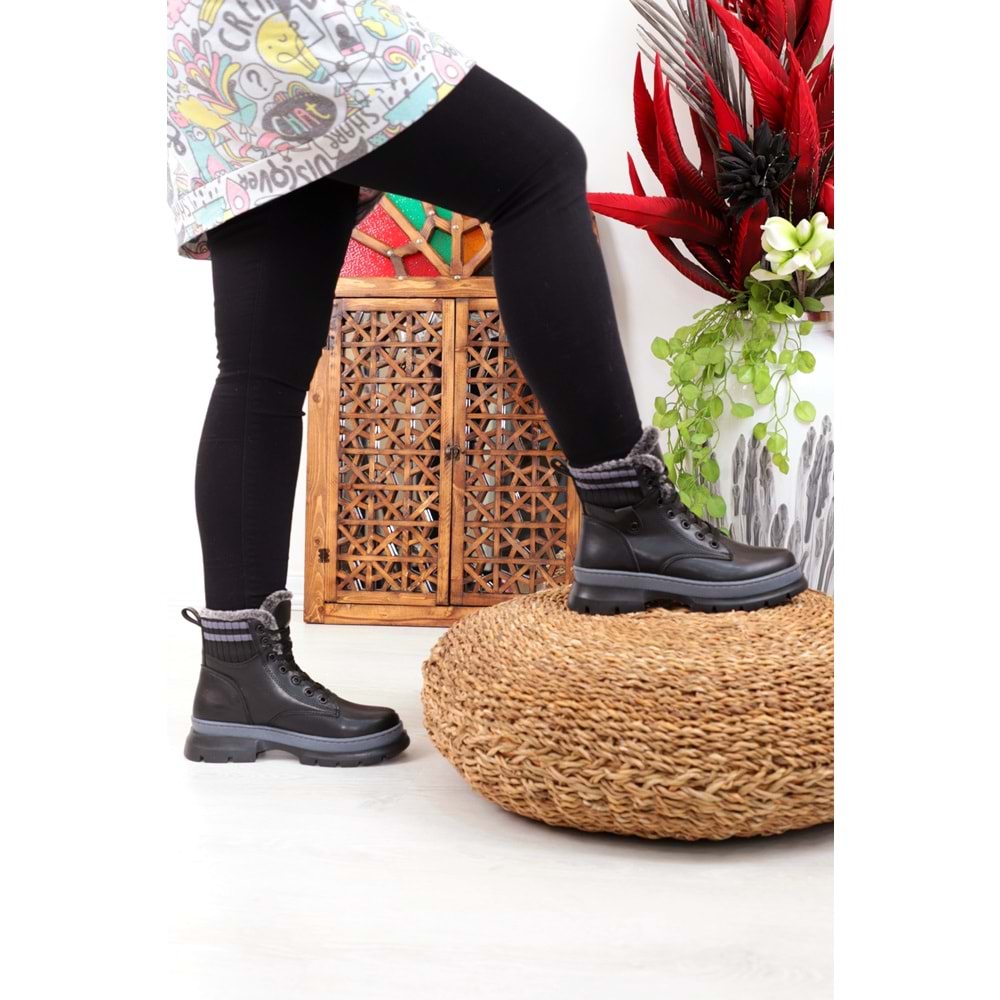 Konfores 1401 Kauçuk Tabanlı Bayan Spor Bot - NKT01401-siyah gri-36