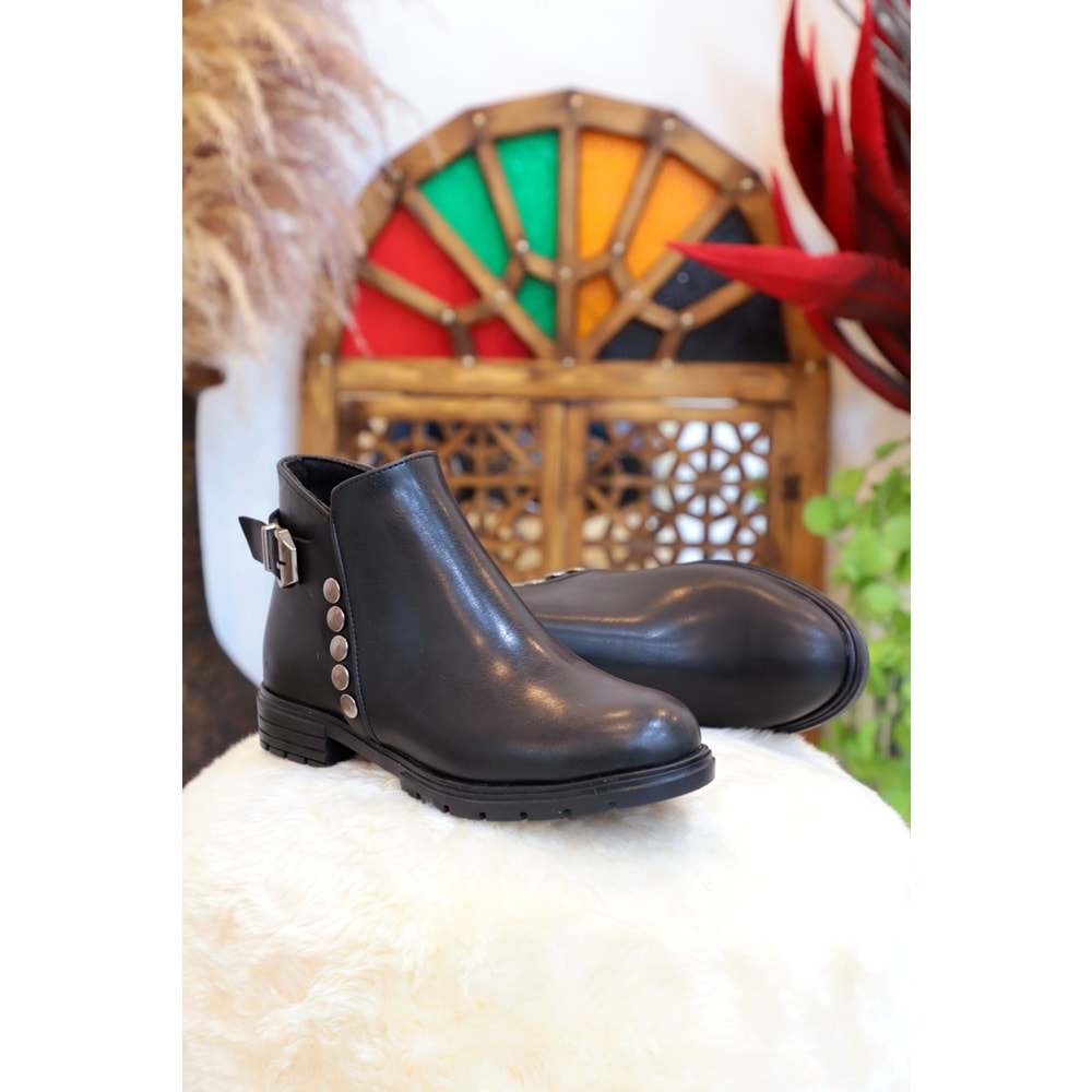 Konfores 1405 Kauçuk Tabanlı Bayan Düz Tabanlı Bot - NKT01405-siyah-37