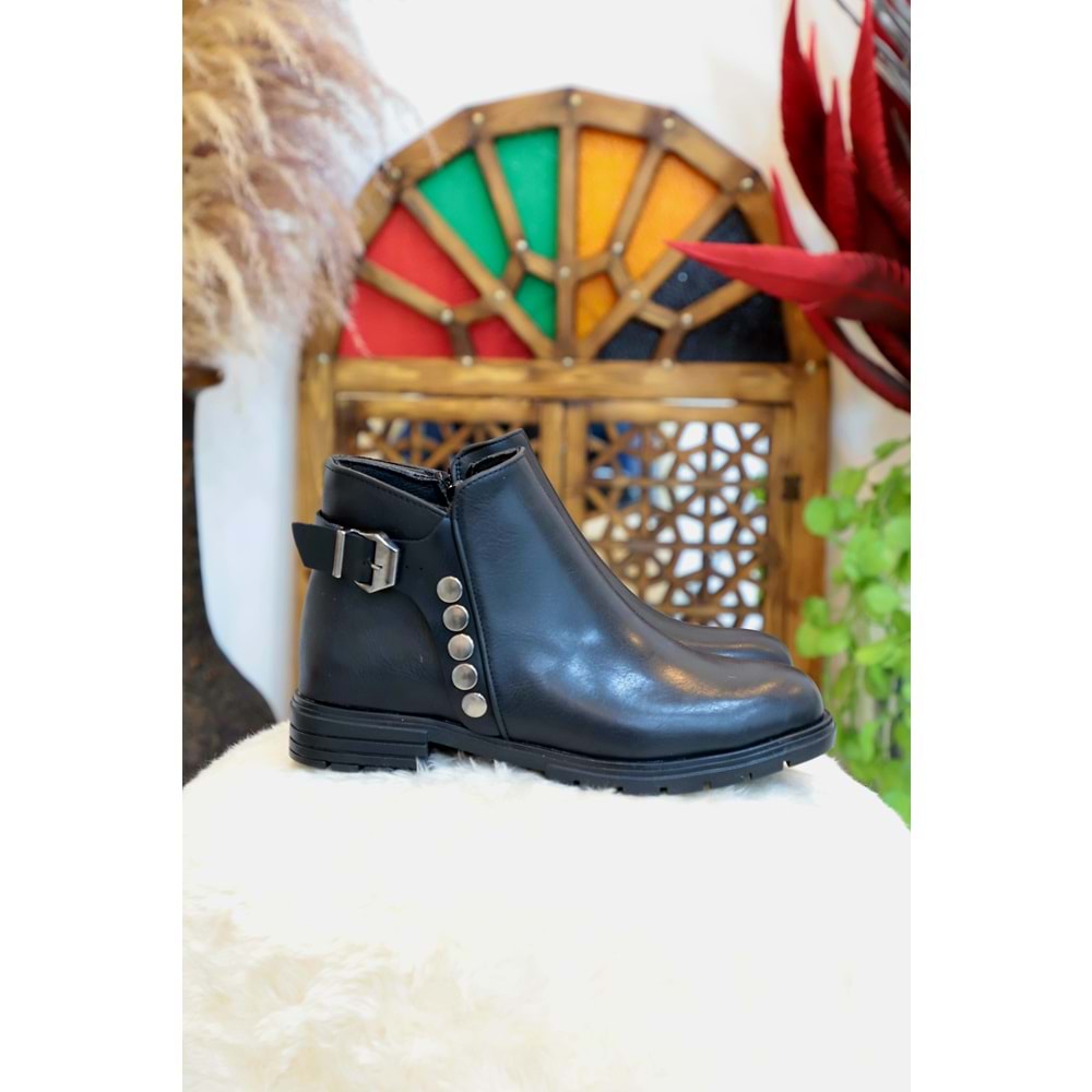 Konfores 1405 Kauçuk Tabanlı Bayan Düz Tabanlı Bot - NKT01405-siyah-37