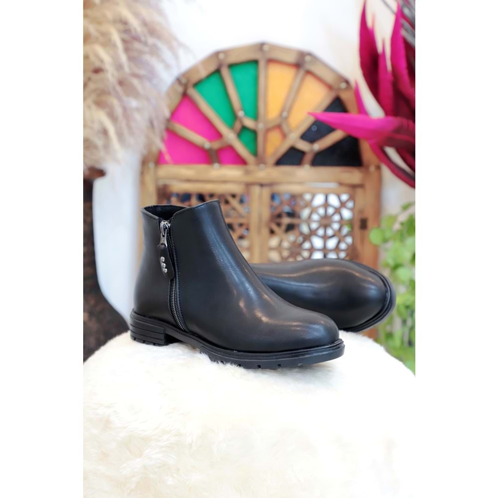 Konfores 1406 Kauçuk Tabanlı Bayan Düz Tabanlı Bot - NKT01406-siyah-36