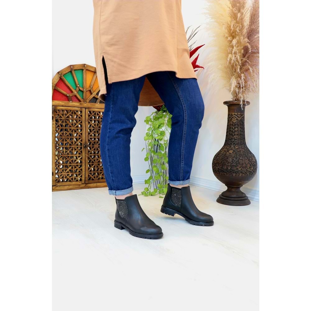 Konfores 1407 Kauçuk Tabanlı Bayan Düz Tabanlı Bot - NKT01407-siyah-36