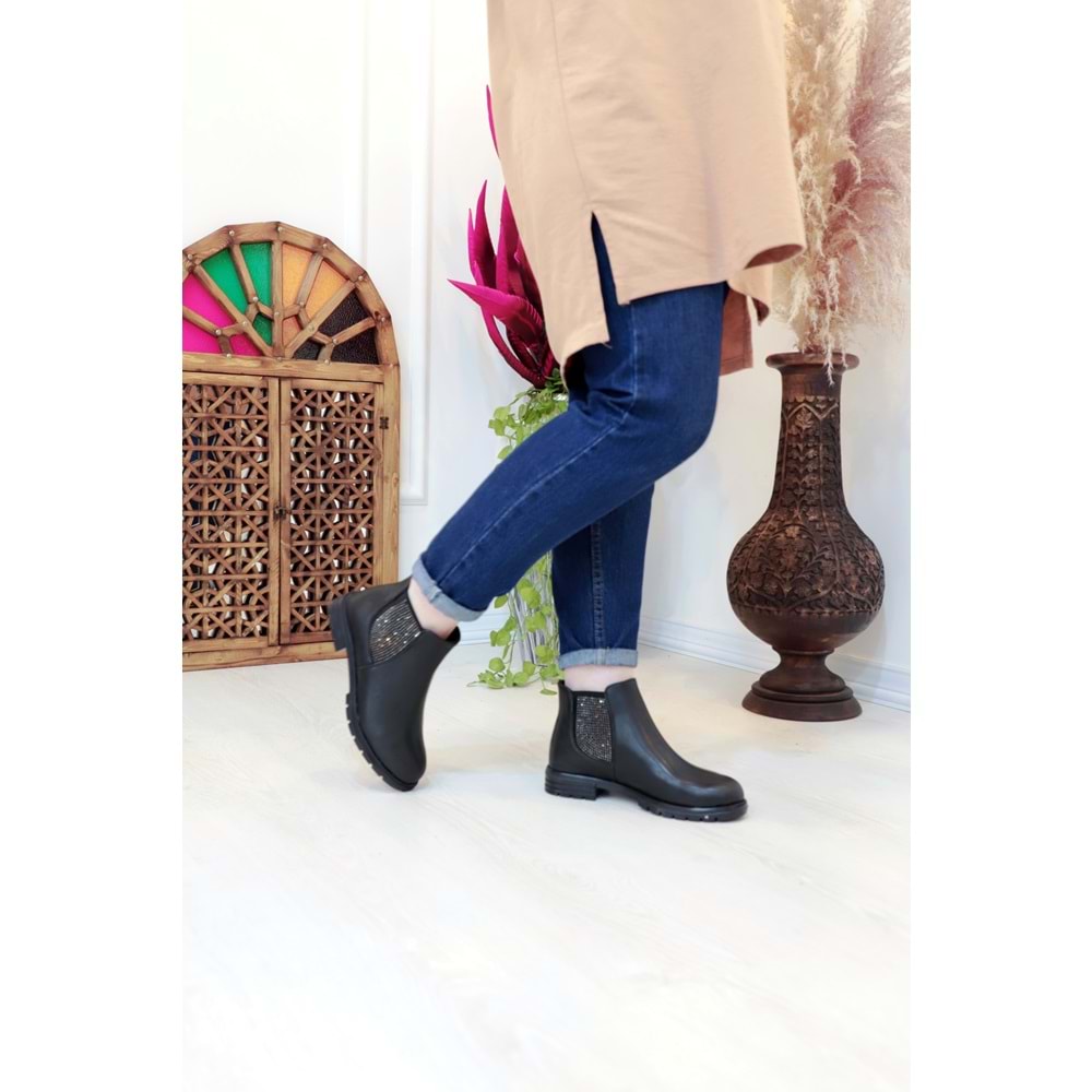 Konfores 1407 Kauçuk Tabanlı Bayan Düz Tabanlı Bot - NKT01407-siyah-36