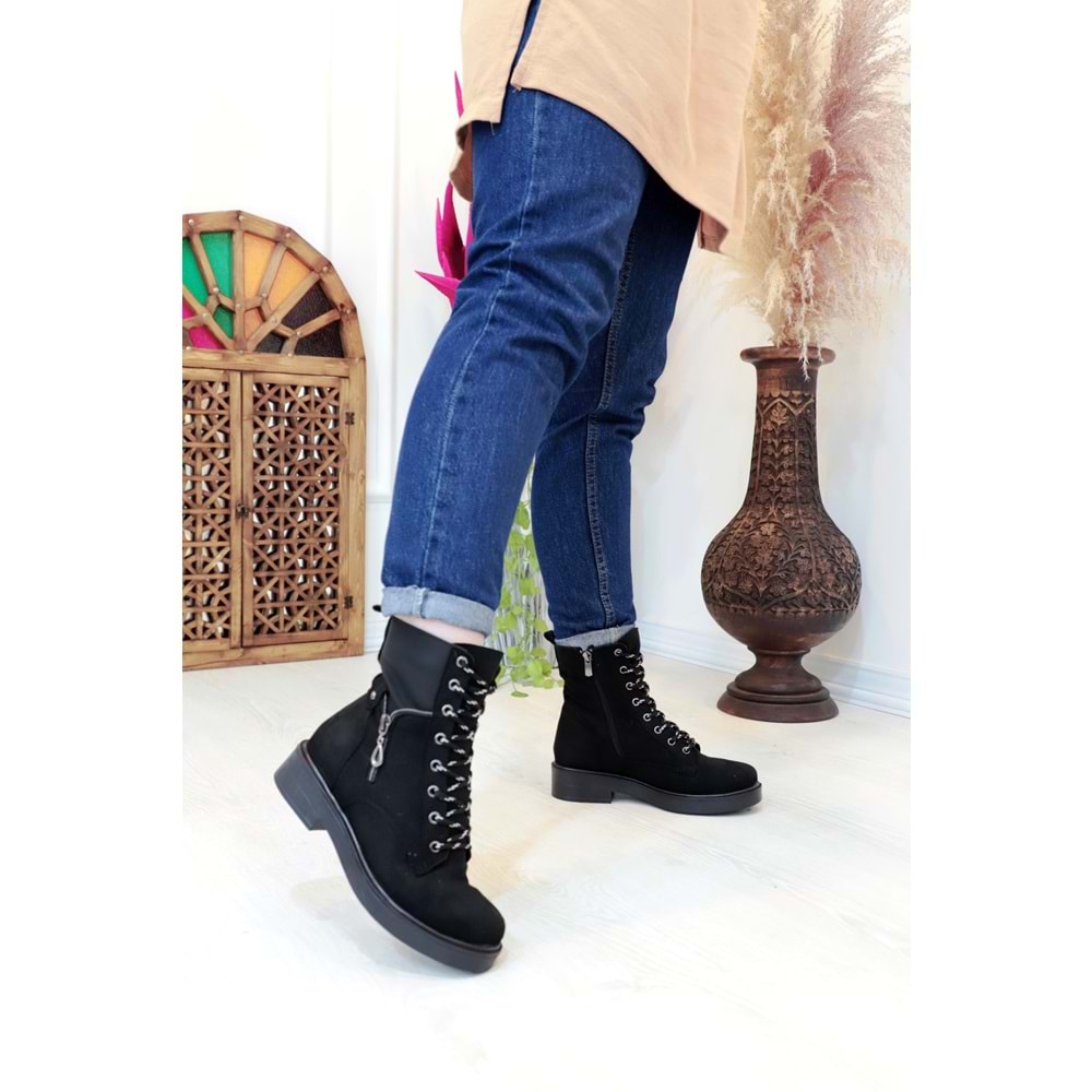 Konfores 1410 Kauçuk Tabanlı Bayan Postal Spor Bot - NKT01410-siyah nubuk-37