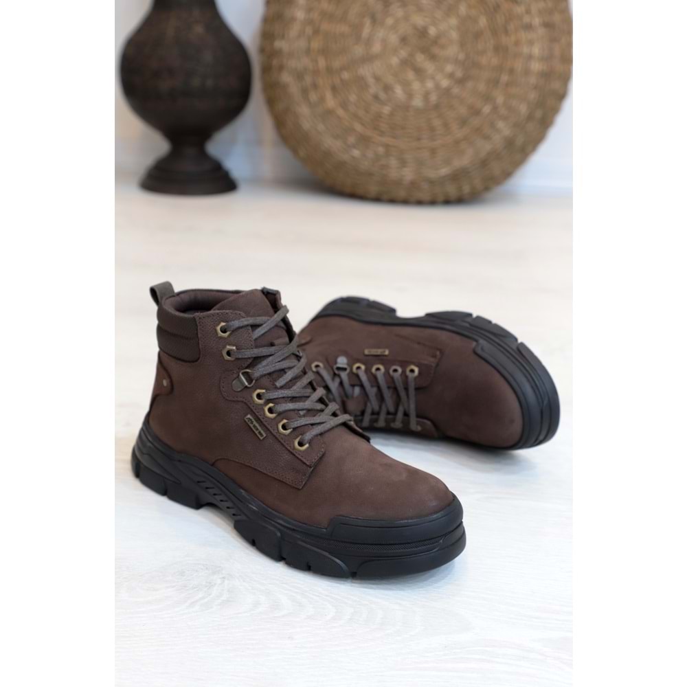 Konfores 1417 Anatomik Tabanlı Hakiki Deri Fermuarlı Erkek Spor Bot - NKT01417-kahverengi-40