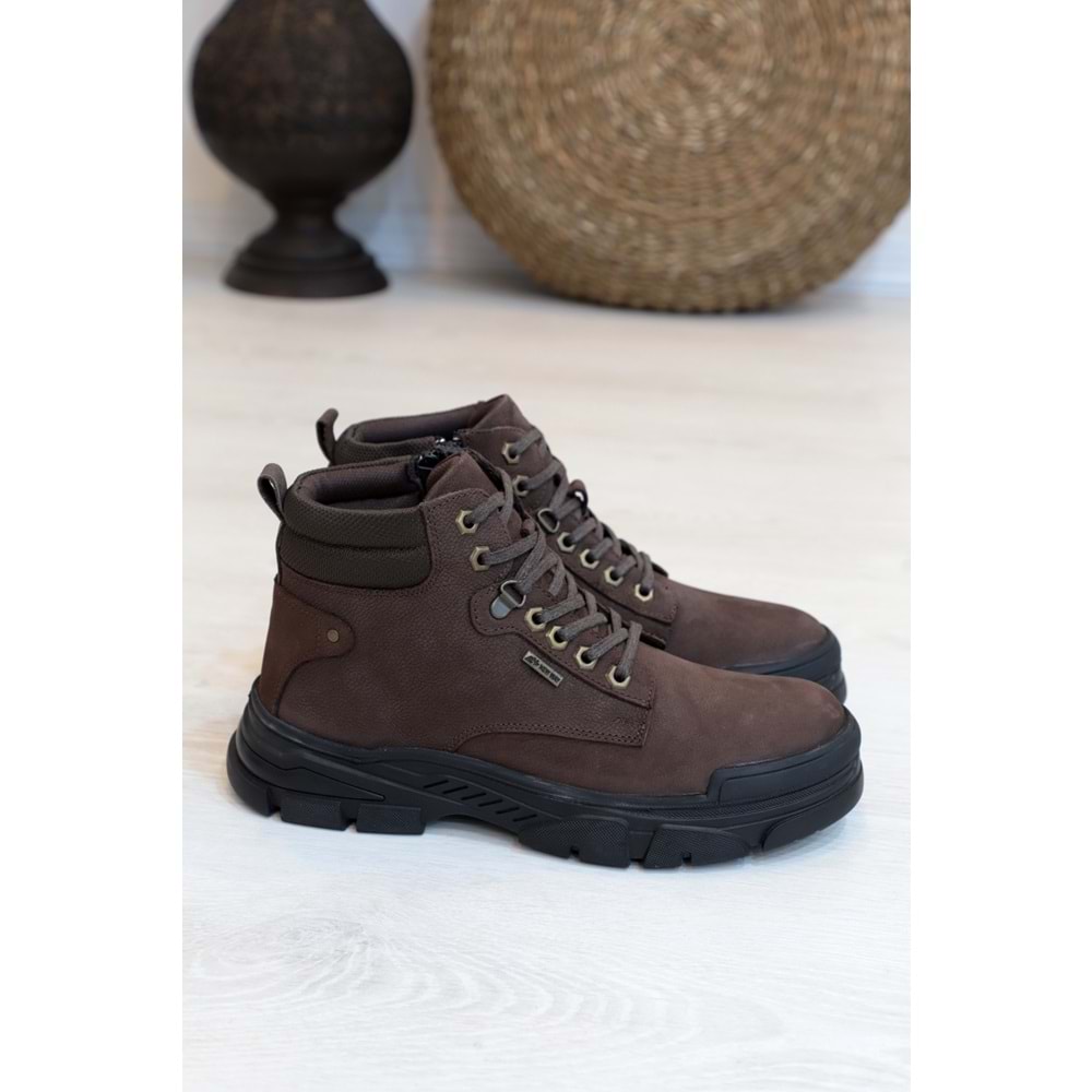 Konfores 1417 Anatomik Tabanlı Hakiki Deri Fermuarlı Erkek Spor Bot - NKT01417-kahverengi-44