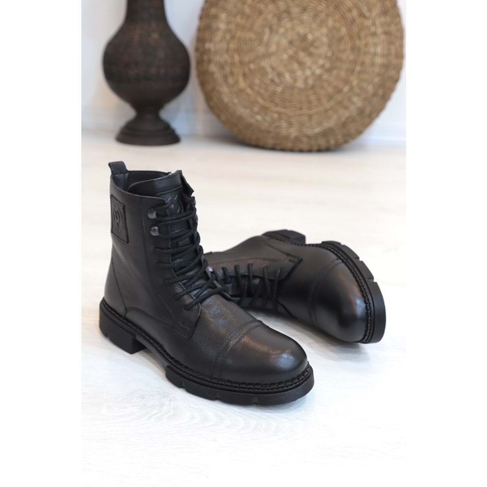 Konfores 1418 Anatomik Tabanlı Hakiki Deri Fermuarlı Erkek Spor Bot - NKT01418-siyah-41