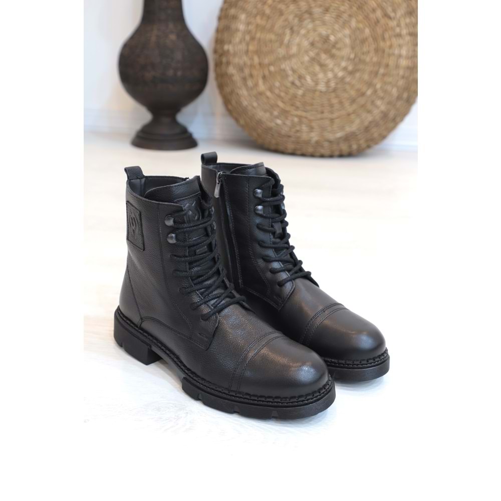 Konfores 1418 Anatomik Tabanlı Hakiki Deri Fermuarlı Erkek Spor Bot - NKT01418-siyah-41