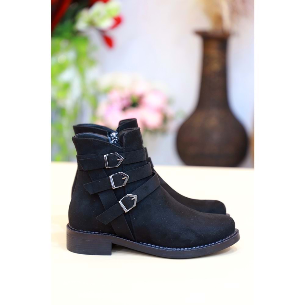 Konfores 1434 Kauçuk Tabanlı Bayan Düz Tabanlı Bot - NKT01434-siyah nubuk-38