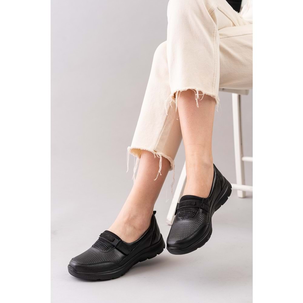 Konfores 1524-415958 Anatomik Taban Hakiki Deri Bayan Mevsimlik Ayakkabı - NKT01524-siyah-36