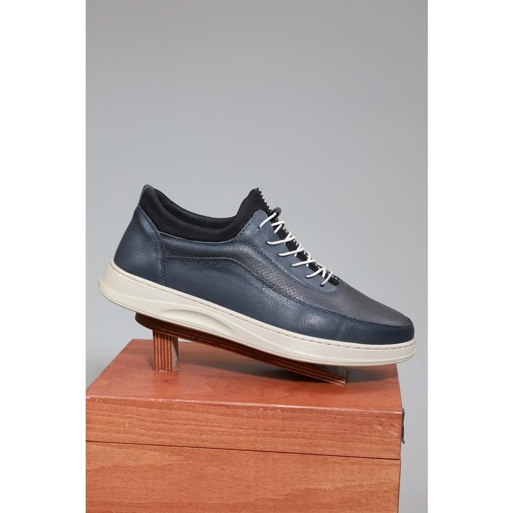 Konfores 1525 Hakiki Deri Anatomik Tabanlı Erkek Sneakers Ayakkabı - NKT01525-gri-41
