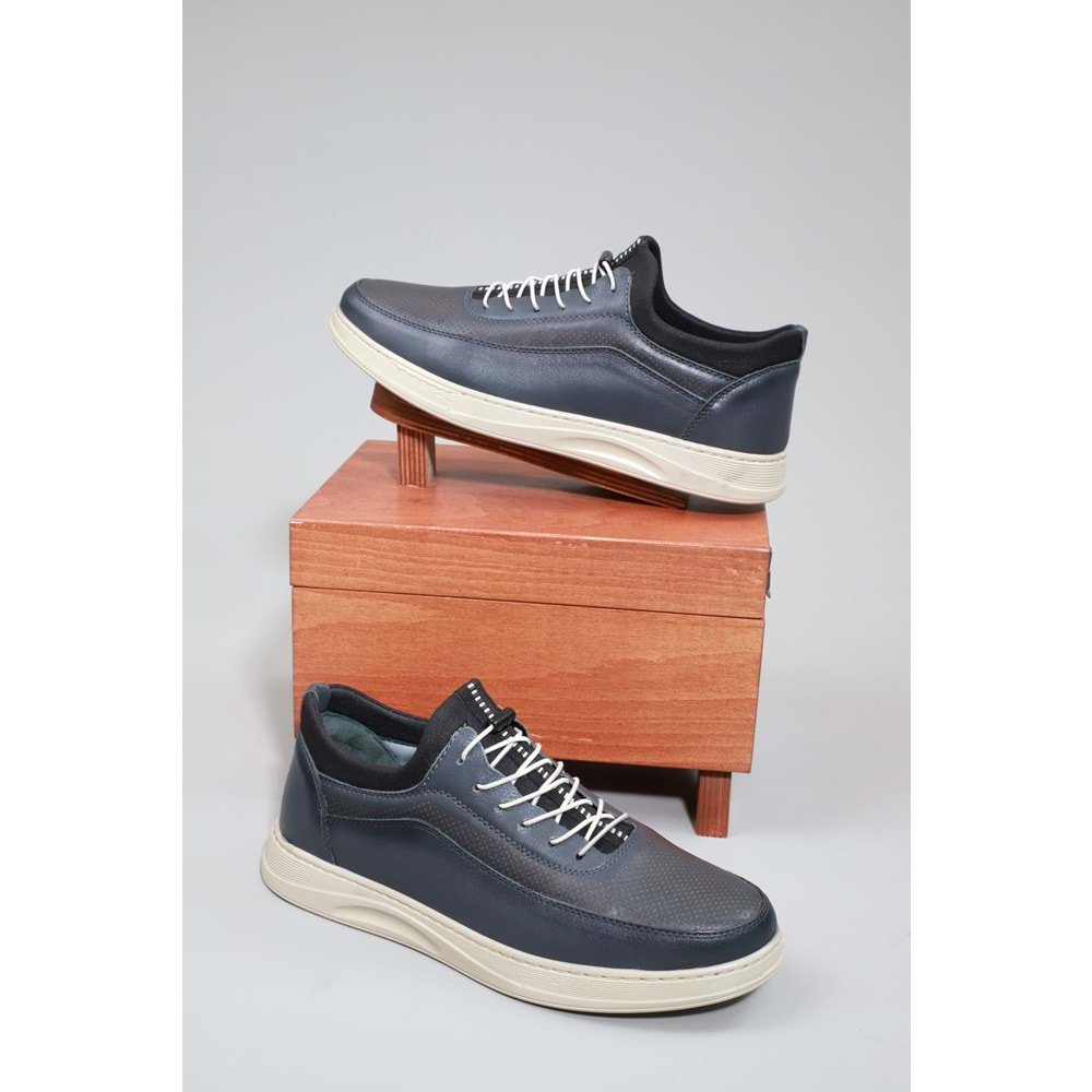 Konfores 1525 Hakiki Deri Anatomik Tabanlı Erkek Sneakers Ayakkabı - NKT01525-gri-41