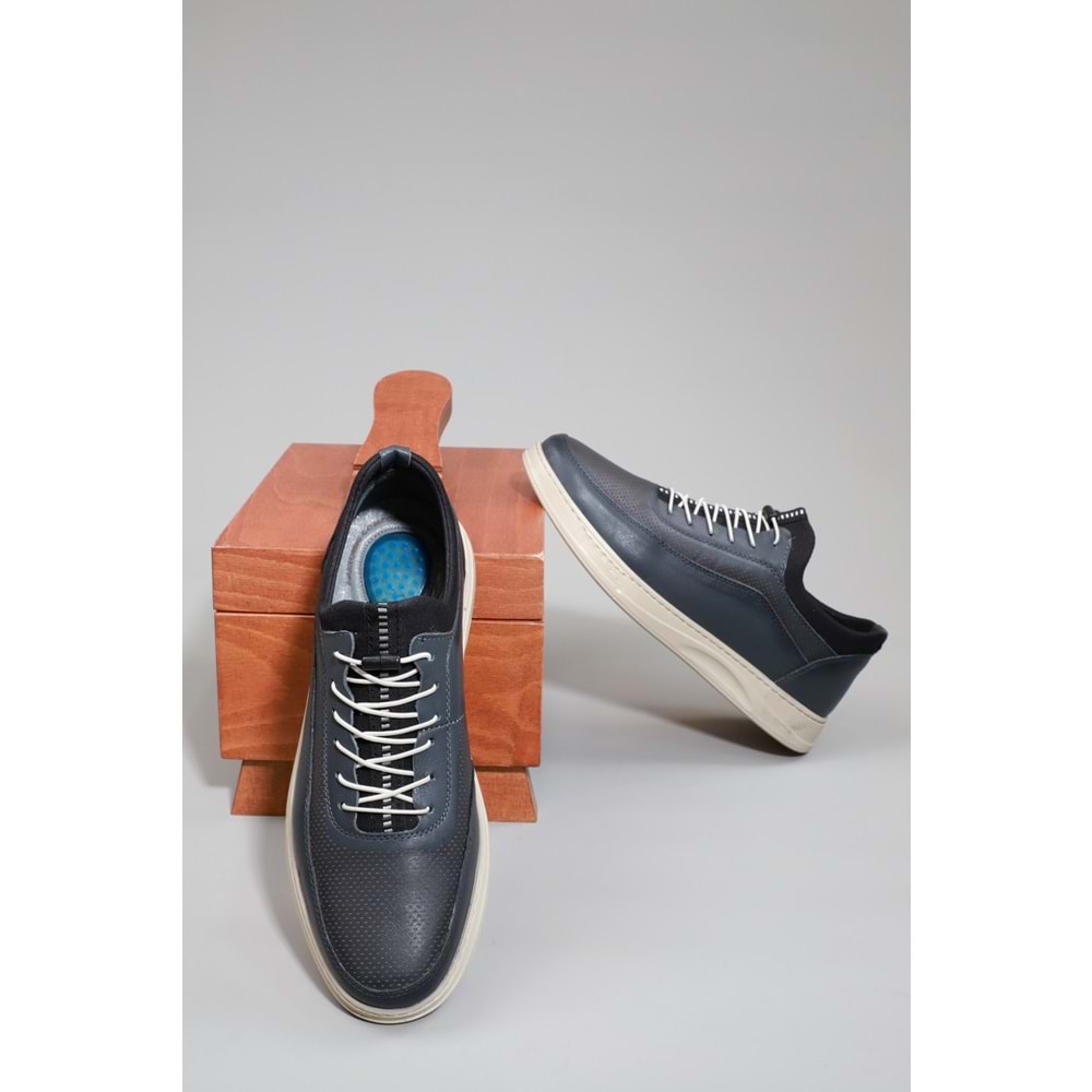 Konfores 1525 Hakiki Deri Anatomik Tabanlı Erkek Sneakers Ayakkabı - NKT01525-gri-41