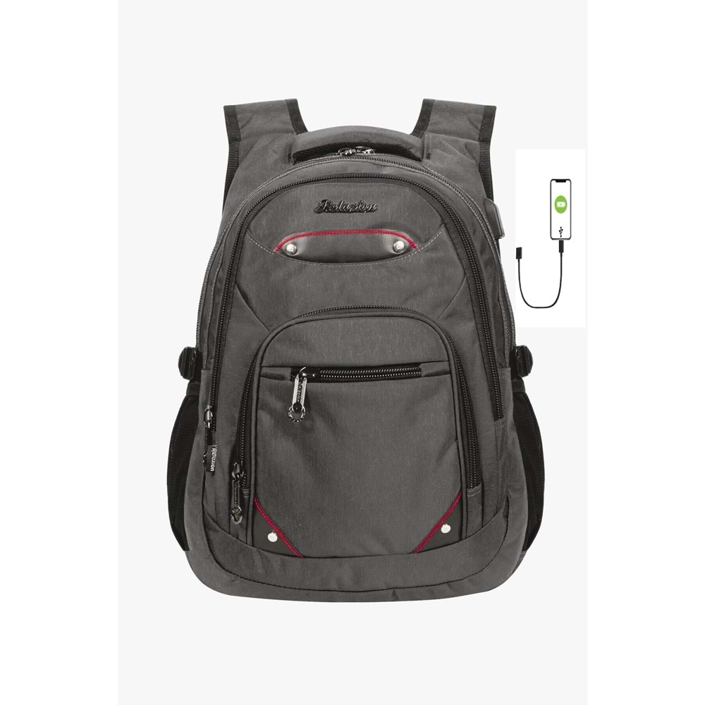 Konfores 1551-2225 Unisex Anatomik Yarasa Sırt Okul Çantası - NKT01551-Füme-TEK EBAT