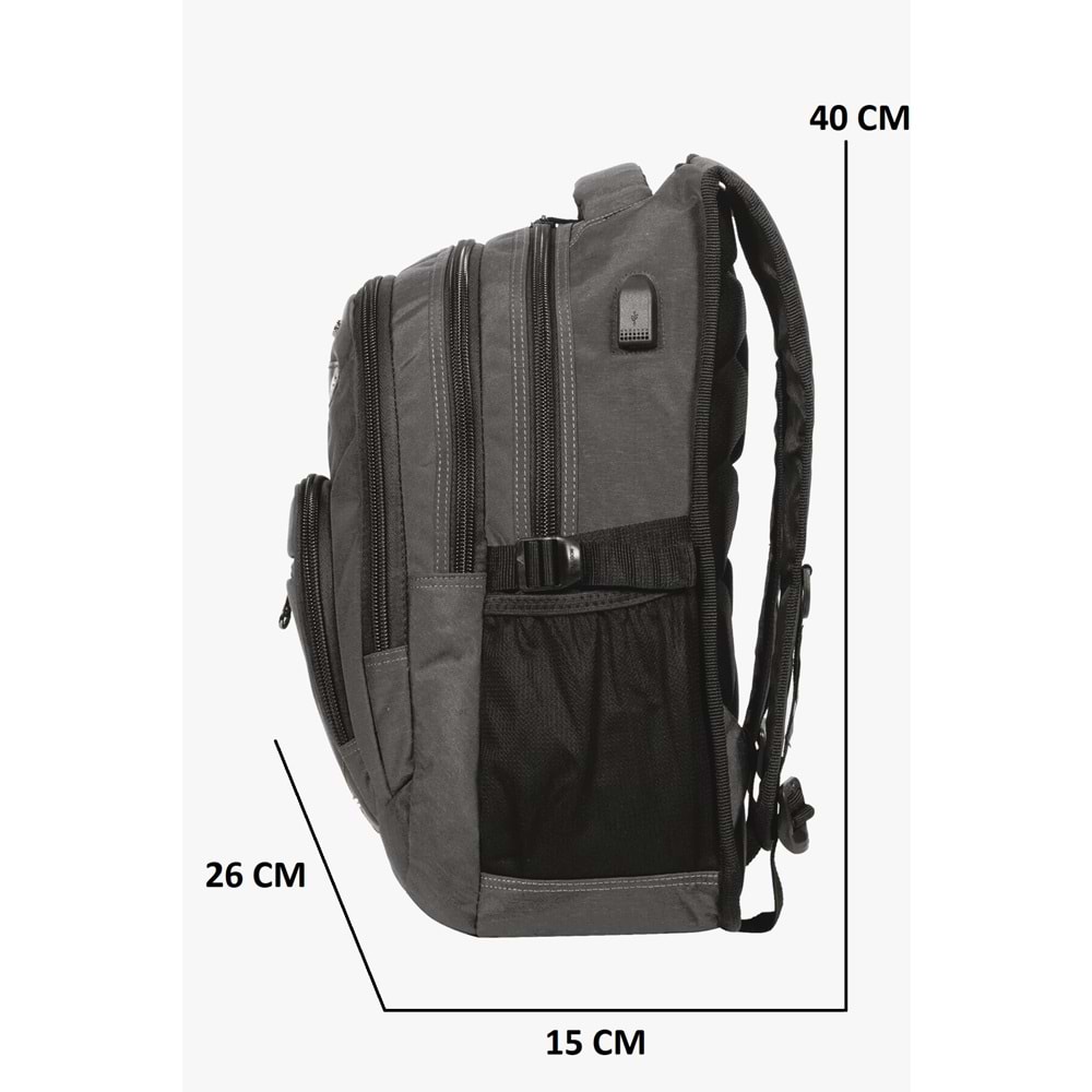 Konfores 1551-2225 Unisex Anatomik Yarasa Sırt Okul Çantası - NKT01551-Füme-TEK EBAT