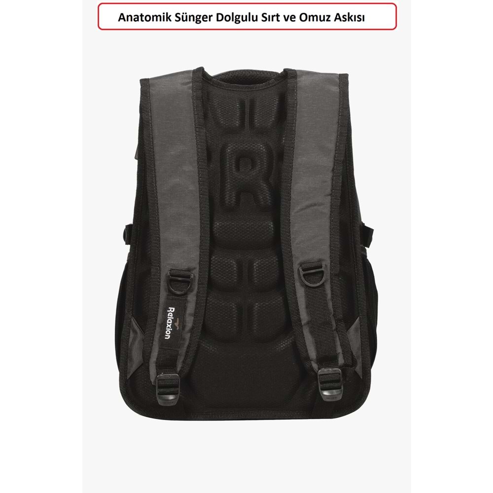 Konfores 1551-2225 Unisex Anatomik Yarasa Sırt Okul Çantası - NKT01551-Füme-TEK EBAT