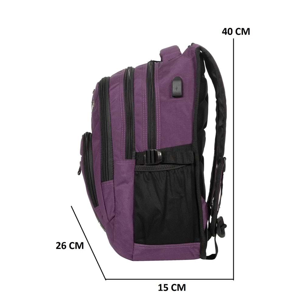 Konfores 1551-2225 Unisex Anatomik Yarasa Sırt Okul Çantası - NKT01551-MOR-TEK EBAT