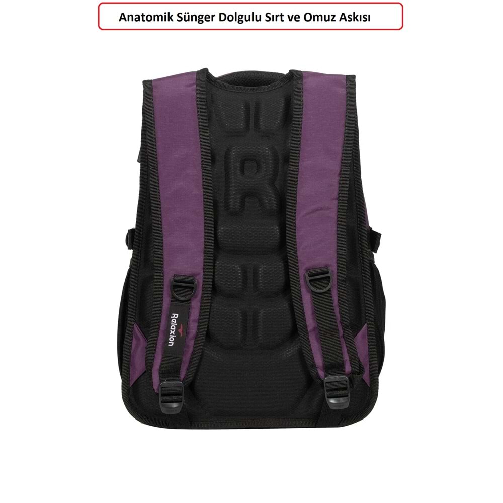 Konfores 1551-2225 Unisex Anatomik Yarasa Sırt Okul Çantası - NKT01551-MOR-TEK EBAT