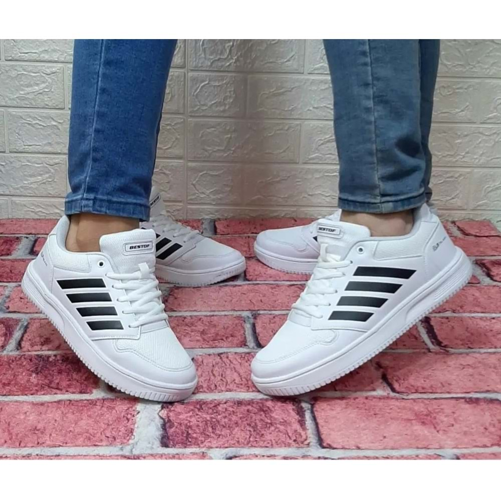 Konfores 1651 Anatomik Tabanlı Unisex Sneakers Ayakkabı - NKT01651-beyaz siyah-39