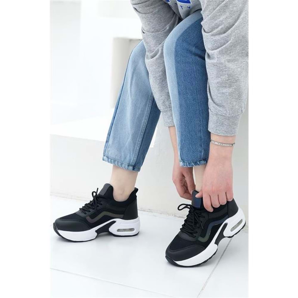 Konfores 1657 Anatomik Air Tabanlı Bayan Sneakers Ayakkabı - NKT01657-siyah beyaz-37