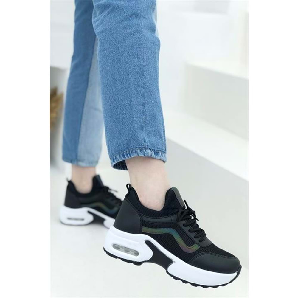 Konfores 1657 Anatomik Air Tabanlı Bayan Sneakers Ayakkabı - NKT01657-siyah beyaz-37