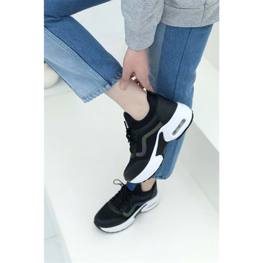 Konfores 1657 Anatomik Air Tabanlı Bayan Sneakers Ayakkabı - NKT01657-siyah beyaz-37