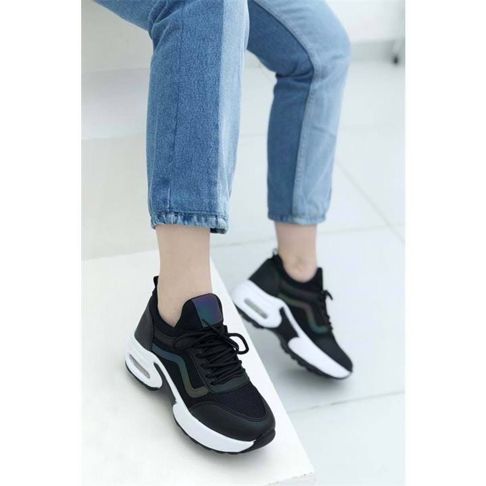 Konfores 1657 Anatomik Air Tabanlı Bayan Sneakers Ayakkabı - NKT01657-siyah beyaz-37