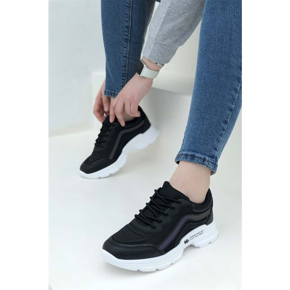 Konfores 1658 Anatomik Tabanlı Bayan Sneakers Ayakkabı - NKT01658-siyah beyaz-37