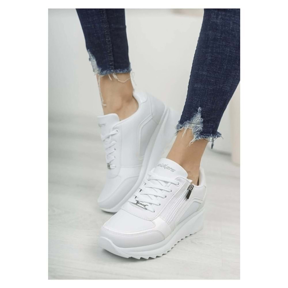 Konfores 1662 Anatomik Tabanlı Fermuarlı Bayan Sneakers Ayakkabı - NKT01662-BEYAZ-39