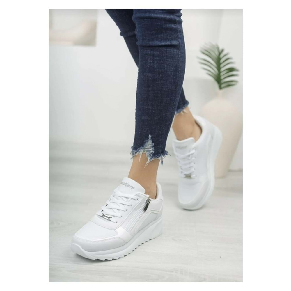 Konfores 1662 Anatomik Tabanlı Fermuarlı Bayan Sneakers Ayakkabı - NKT01662-BEYAZ-39