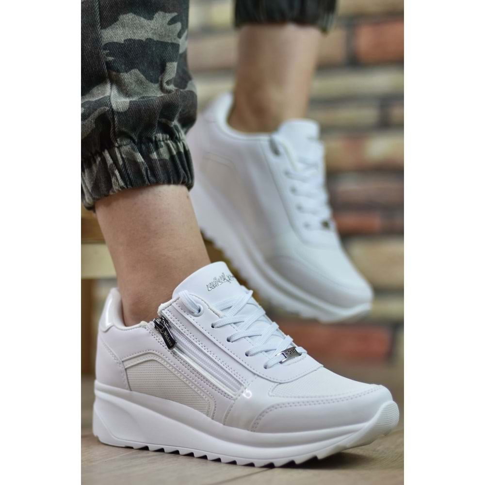 Konfores 1662 Anatomik Tabanlı Fermuarlı Bayan Sneakers Ayakkabı - NKT01662-BEYAZ-39