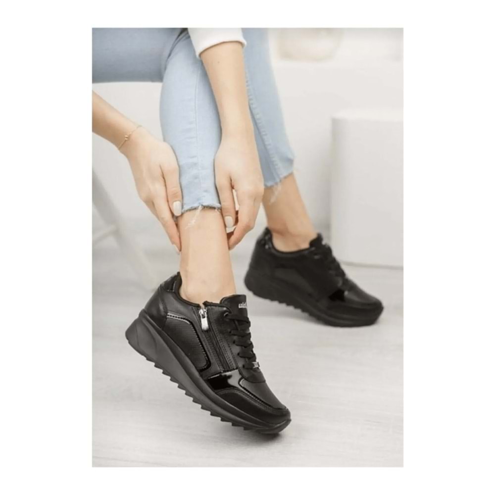 Konfores 1662 Anatomik Tabanlı Fermuarlı Bayan Sneakers Ayakkabı - NKT01662-siyah-36