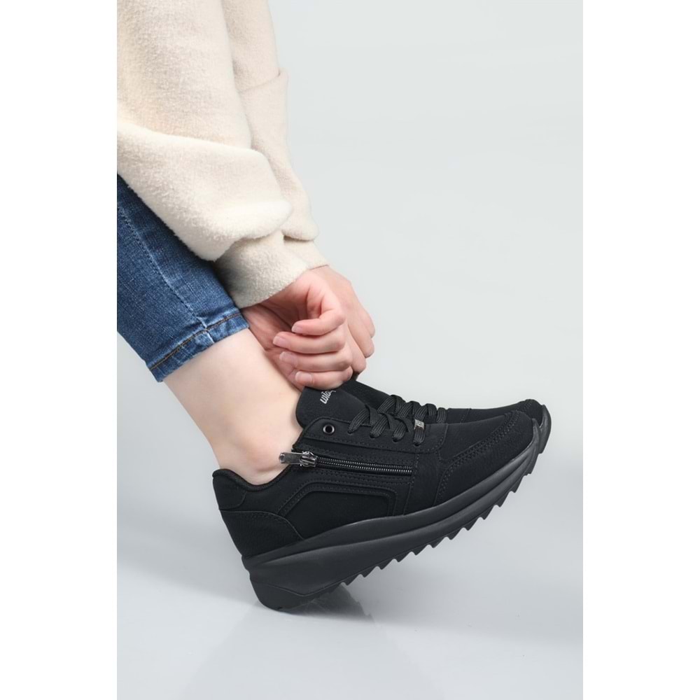 Konfores 1662 Anatomik Tabanlı Fermuarlı Bayan Sneakers Ayakkabı - NKT01662-siyah nubuk-39
